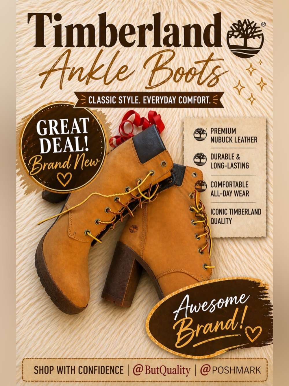 Timberland Women's Wheat Nubuck Lace-Up Block Heel Boots